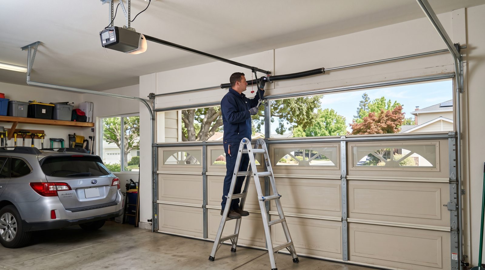 safe inspection view of a Milpitas garage door spring system