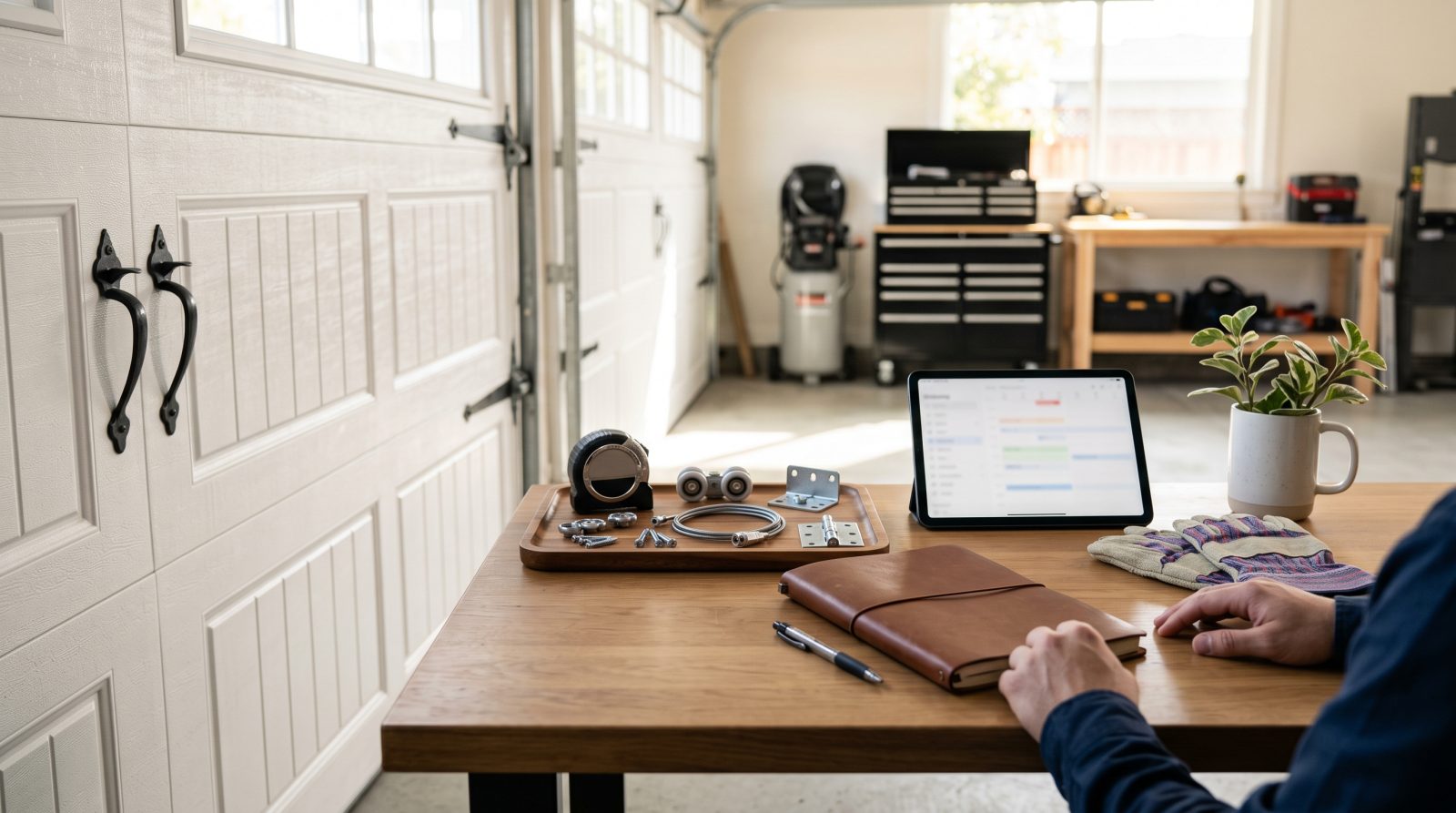 editorial garage door service planning scene for Milpitas homeowners