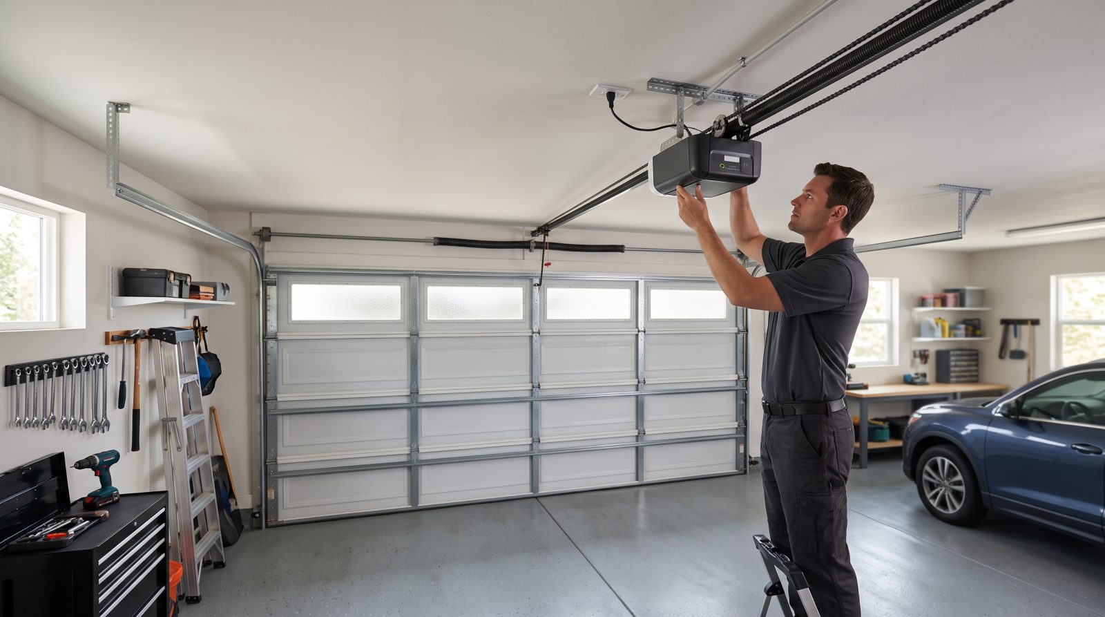 quiet smart garage door opener in ceiling