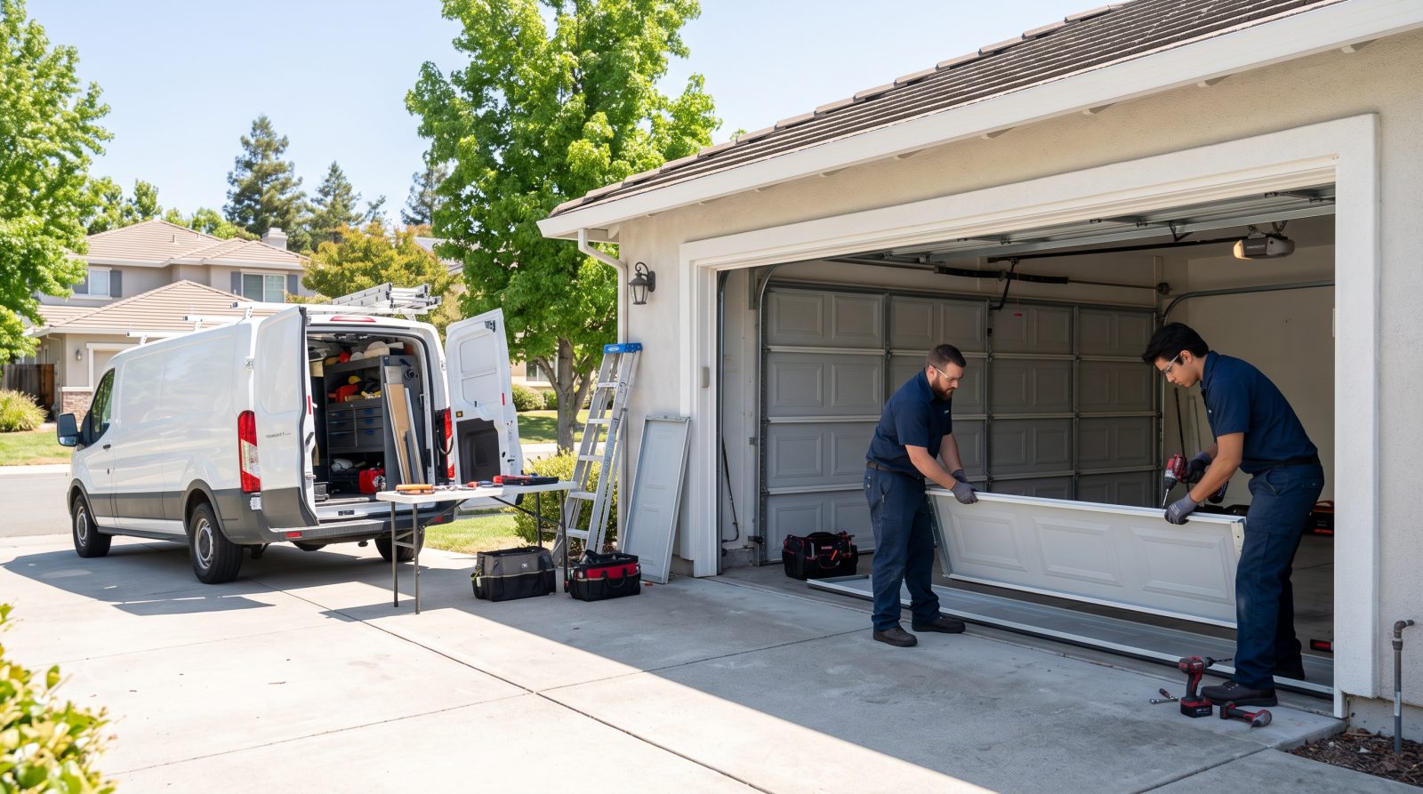 garage door panel replacement on driveway