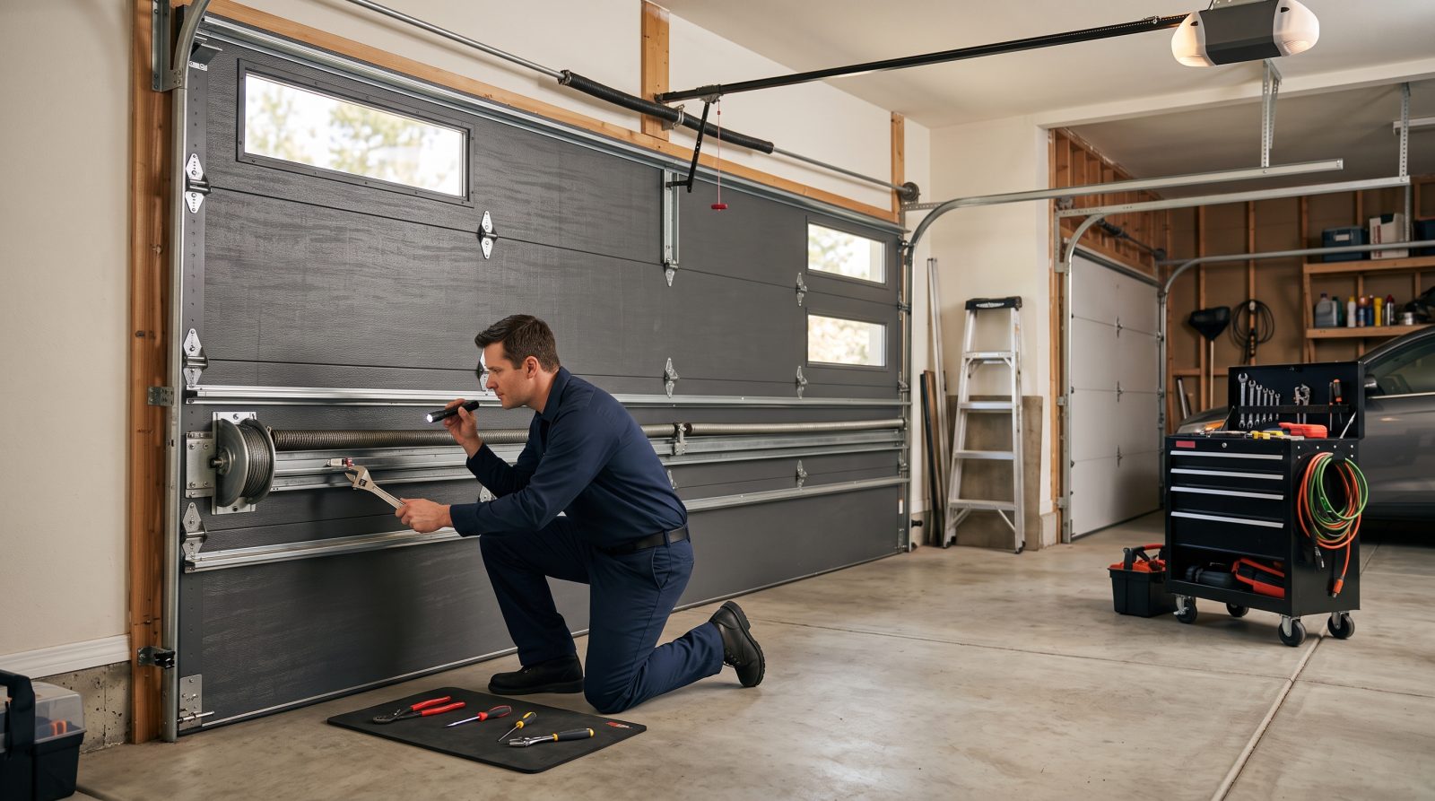 garage door stuck closed diagnostic scene
