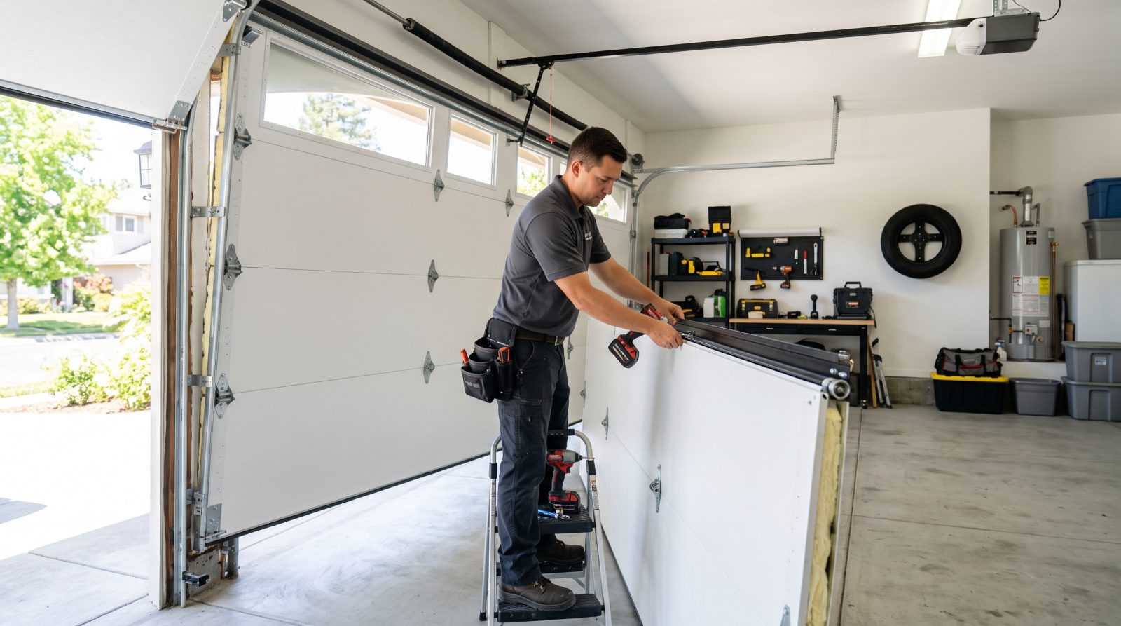 insulated garage door panels in clean garage