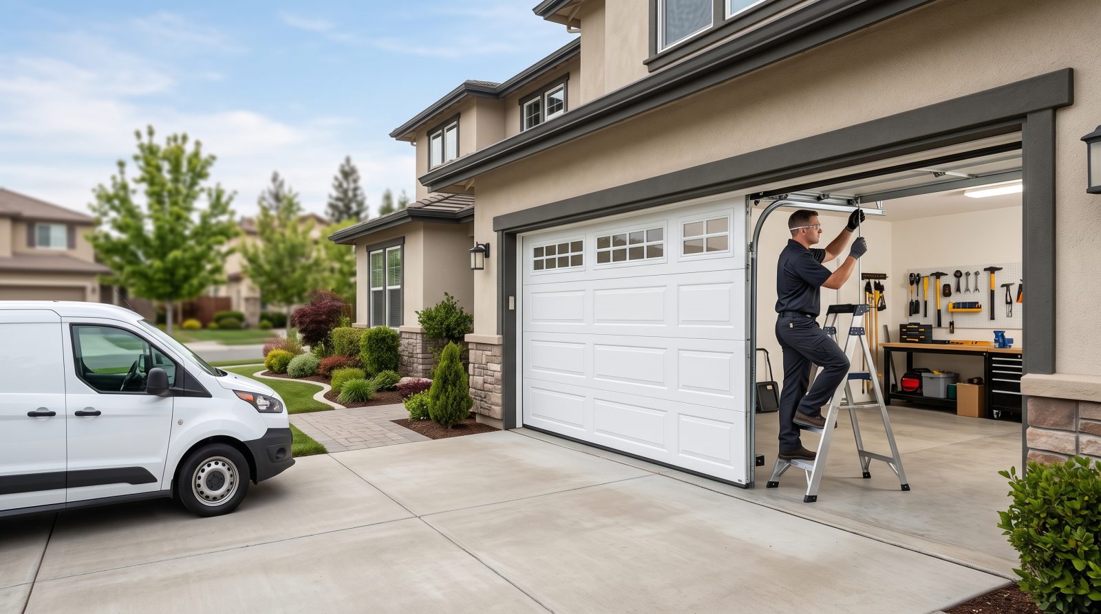 new insulated garage door installation on suburban home