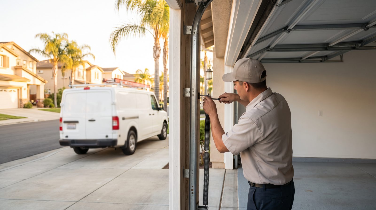 garage door service on sunny residential street
